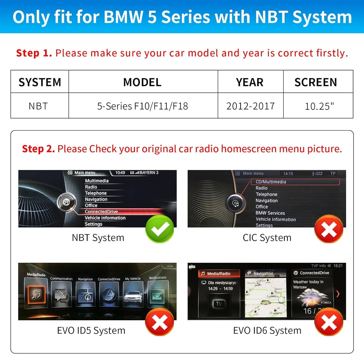 BMW Road Top Wireless Carplay & Android Auto, 10.25 Inch Car Stereo Receiver for BMW 5 Series F10/F11/F18 2012-2016 Year with NBT System, Car Touchscreen Multimedia Radio Receiver with Mirrorlink