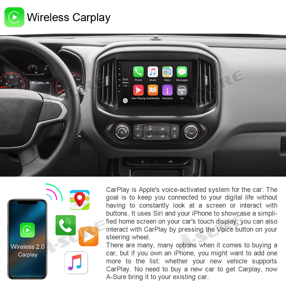 Android 13 Wireless CarPlay Stereo Radio for Chevy Colorado GMC Canyon 2015-2022 GPS Navi 2+32G WIFI BT RDS DSP