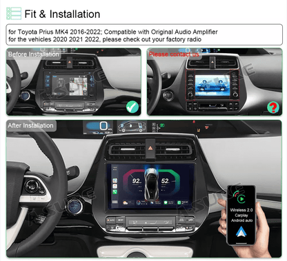 Toyota Android Head Unit   Car Radio Stereo for Toyota Prius 2016-2022, 9 Inch Touch Screen Head Unit Built in Carplay Android Auto Bluetooth Navigation Video Player