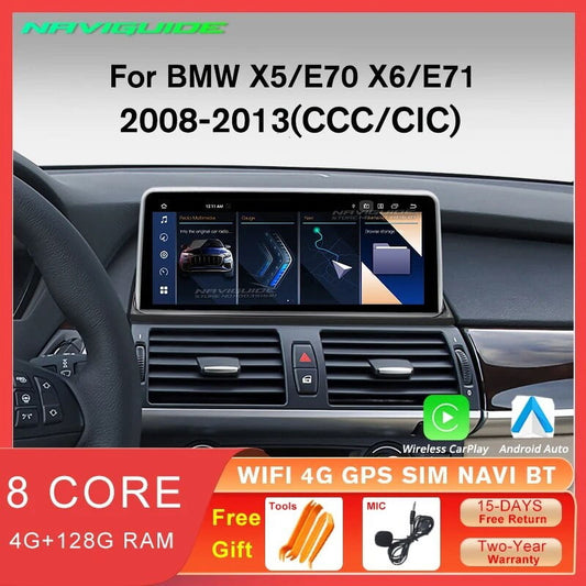 BMW     10.25''  Android 12 Carplay Radio For BMW X5 E70 X6 E71 2008-2013 CCC CIC  Head Unit Display Screen Multimedia Player