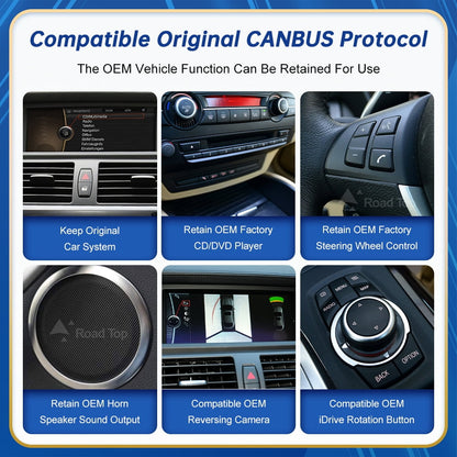 BMW     Road Top 12.3" Touch Screen for for BMW X5 X6 E70 E71 2007-2009 with CCC System Wireless Android Auto CarPlay with Bluetooth Mirrorlink Radio Navigation