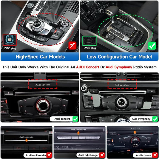 10.25 Inch Wireless CarPlay Car Stereo for Audi A4 2009-2016 with Symphoney/Concert Version Radio System GPS Navigator for Car Bluetooth Head Unit DSP Android Auto Stereo.