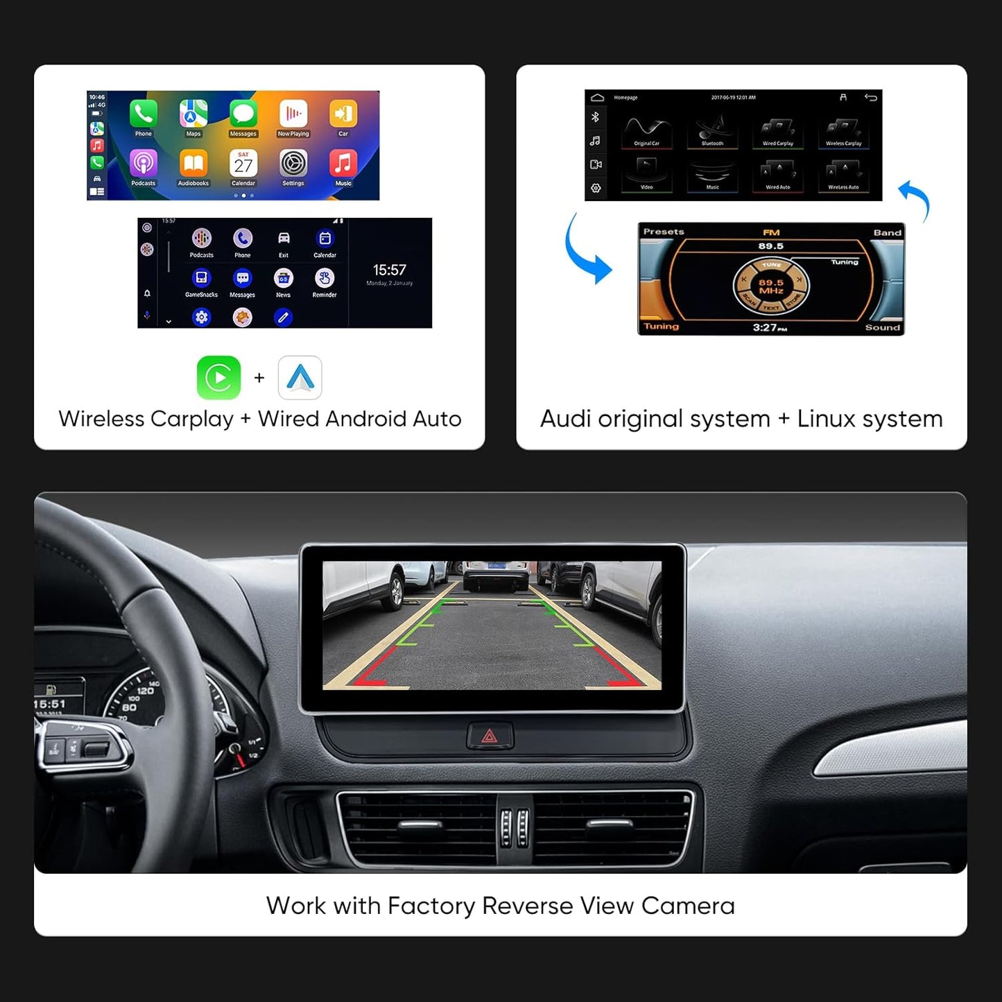 10.25 inch Touch Screen for Audi Q5 Multimedia (2009-2017) Apple CarPlay Android Auto Upgrade Fatory Car Radio Retain Original Stereo System