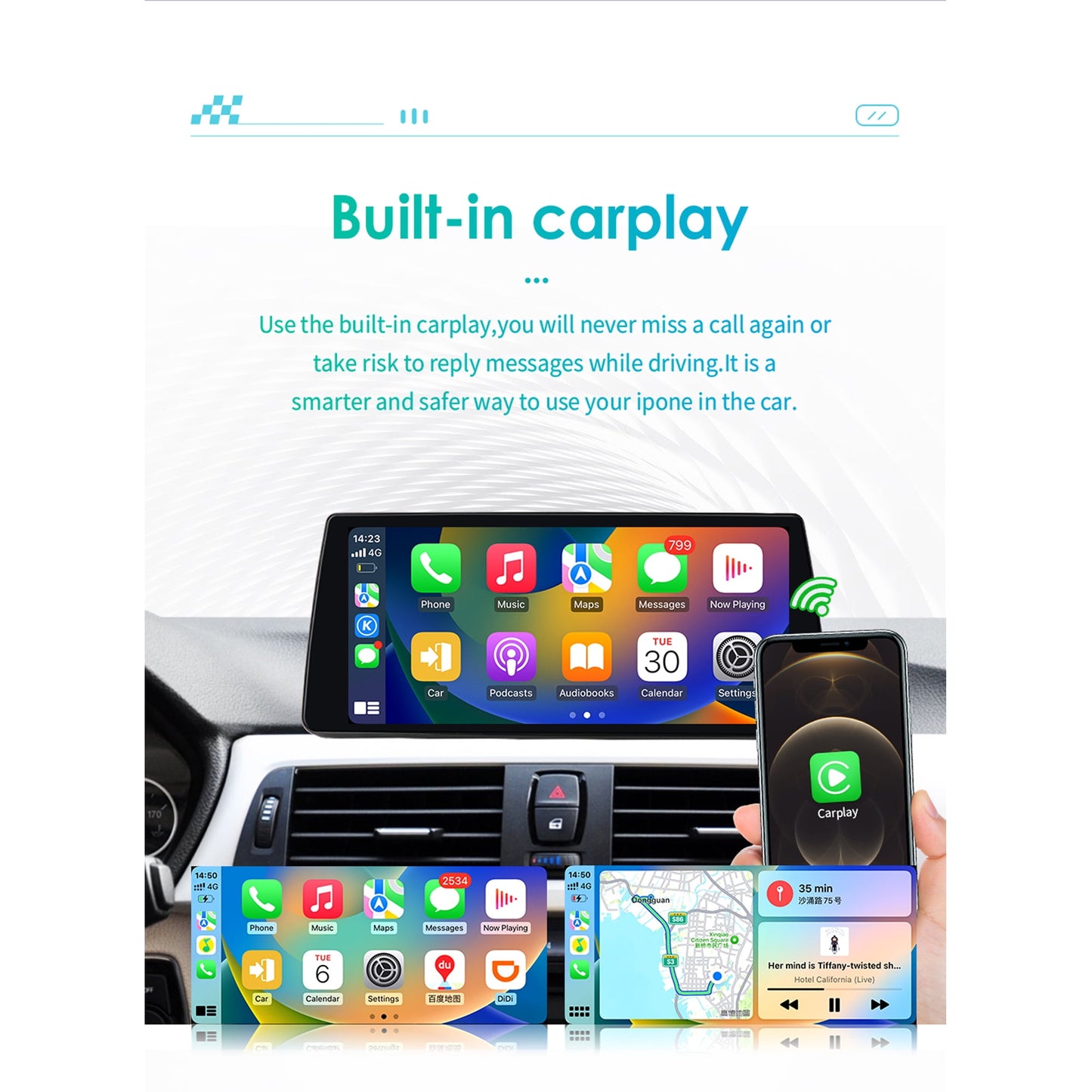 BMW     10.33" Touch Screen Android 12 Apple Carplay 4+32GB Wifi Car Stereo Radio Head Unit GPS Navigation Player For BMW 3 Series F30 F31 2013 2014 2015 2016 2017 NBT