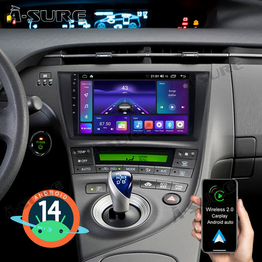 Toyota Android Head Unit   4+64GB Android 14 Car Radio Stereo for Toyota Prius MK3 2010-2015 Wireless CarPlay GPS Navi WiFi Bluetooth DSP RDS SWC USB