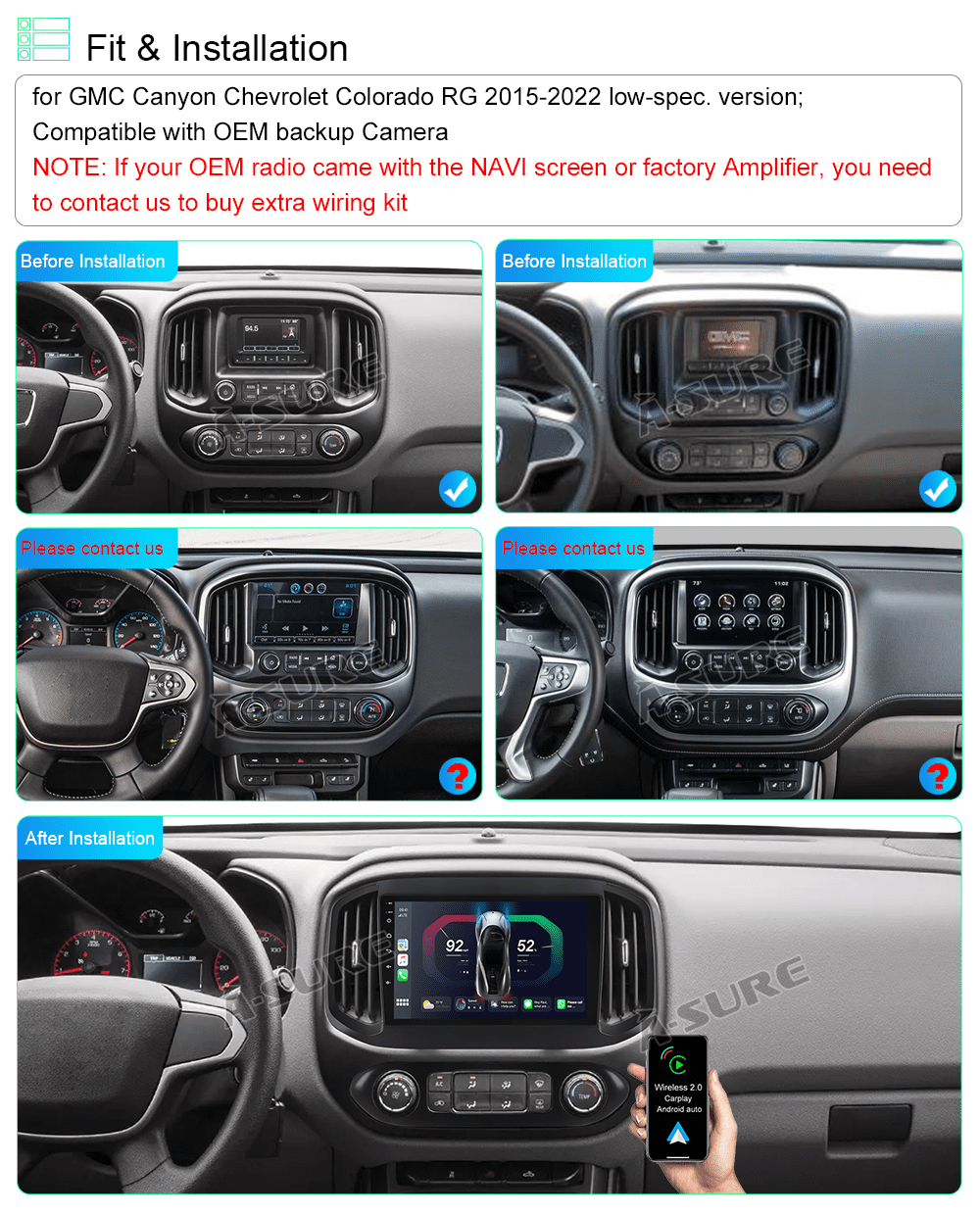 Android 13 Wireless CarPlay Stereo Radio for Chevy Colorado GMC Canyon 2015-2022 GPS Navi 2+32G WIFI BT RDS DSP