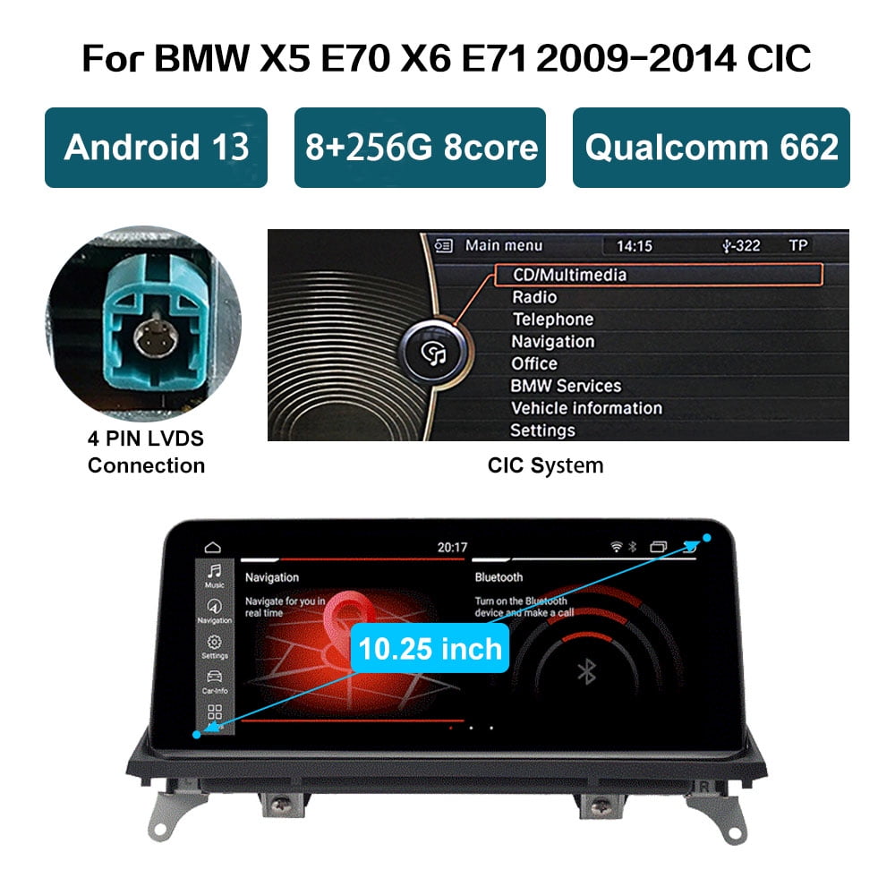 BMW     Road Top Android 13 10.25 Inch Car Touchscreen Wireless CarPlay Android Auto for BMW X5 X6 Series E70/E71 2009-2013 Year with CIC System, Car Stereo Multimedia Radio Receiver