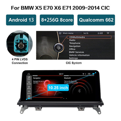 BMW     Road Top Android 13 10.25 Inch Car Touchscreen Wireless CarPlay Android Auto for BMW X5 X6 Series E70/E71 2009-2013 Year with CIC System, Car Stereo Multimedia Radio Receiver