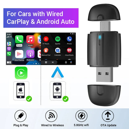 NEW Wireless CarPlay Android Auto Smart Mini Box USB Type-C Plug&Play WiFi Fast Connect Compatible with 98% Cars Carplay Adapter