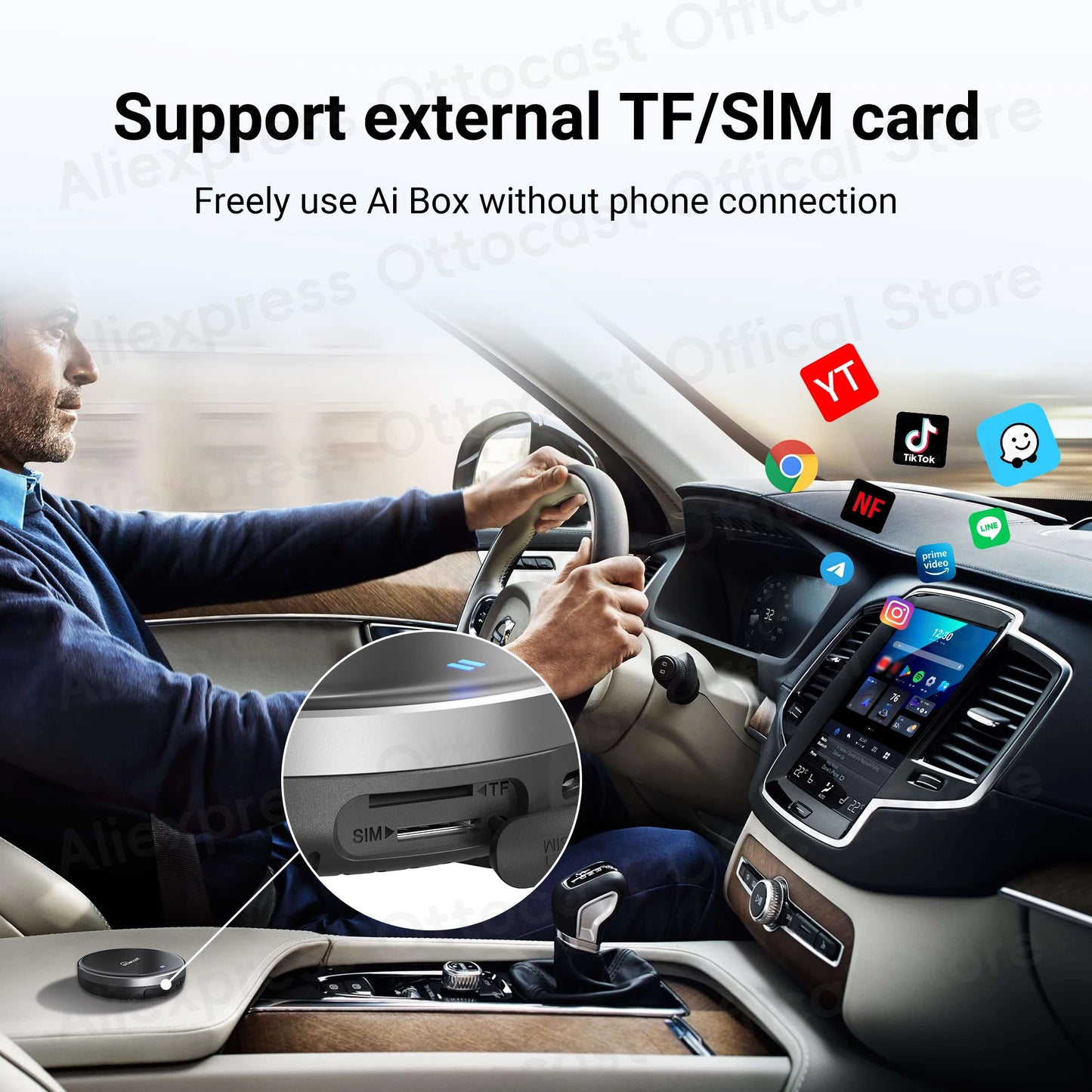 OTTOCAST P3 Lite OttoAiBox Android Ai Box Wireless CarPlay Android Auto Car Accessories Smart TV Box for Play Store 2024 New