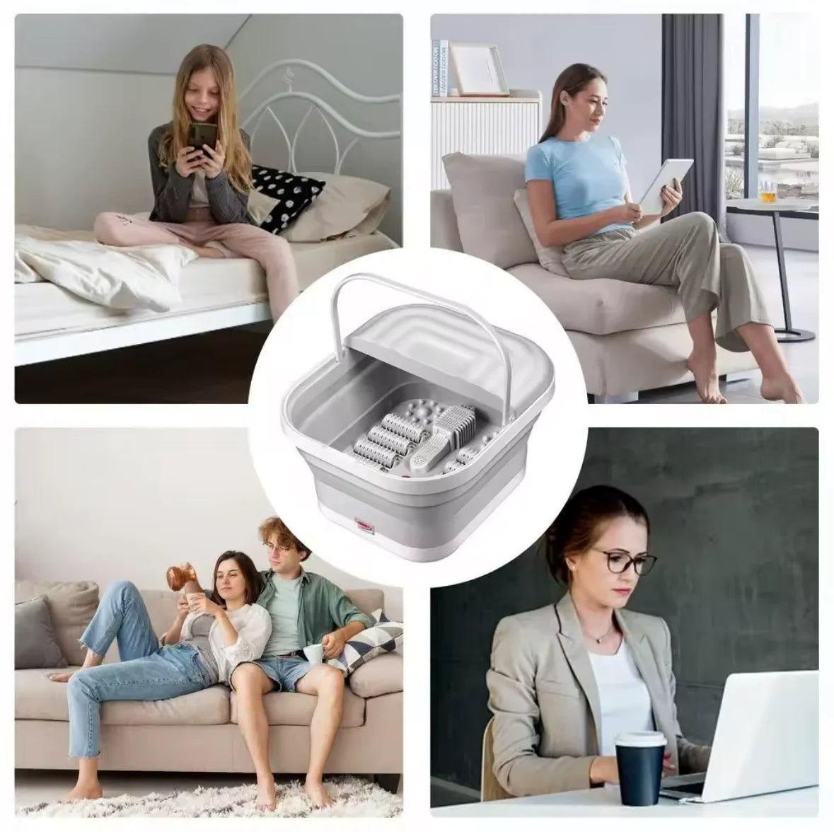 TUHOPETA Portable Thermostatic Foot Massage Tub Foldable Heating Automatic Foot Bath Tub For House