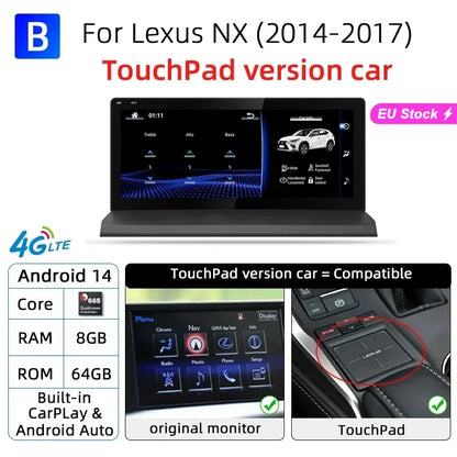 Nunoo Android 14 CarPlay Auto Radio For Lexus NX NX200 NX200T NX300h 2014-2021 Multimedia Navigation GPS DSP 4G WiFi
