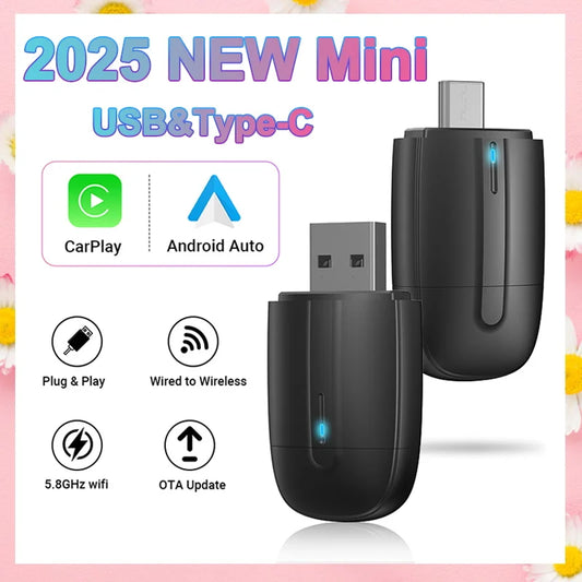 NEW Wireless CarPlay Android Auto Smart Mini Box USB Type-C Plug&Play WiFi Fast Connect Compatible with 98% Cars Carplay Adapter