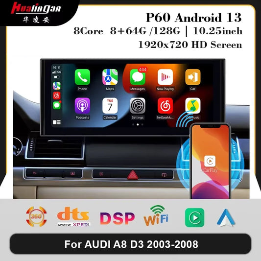 Hualingan 12.3 "car radio upgrade Android CarPlay multimedia for Audi A8 D3 original With aux retrofit touch screen Android Auto