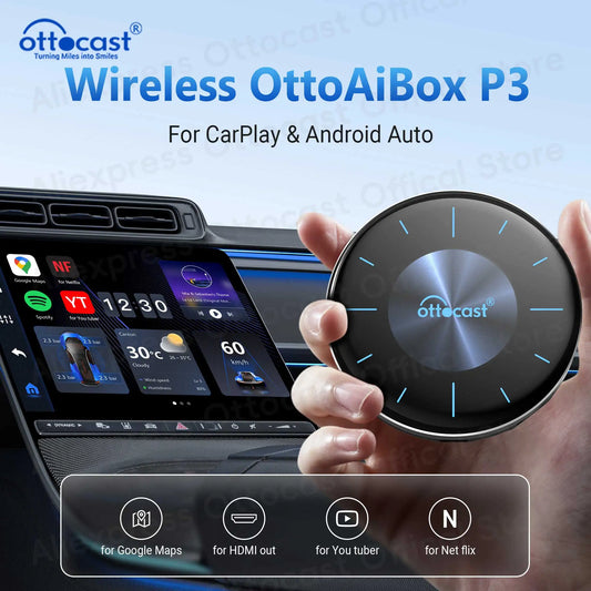 OTTOCAST OttoAibox P3 CarPlay AI Box Wireless Android Auto Smart TV Box Support for HDMI output Car Accessories for Benz VW Audi