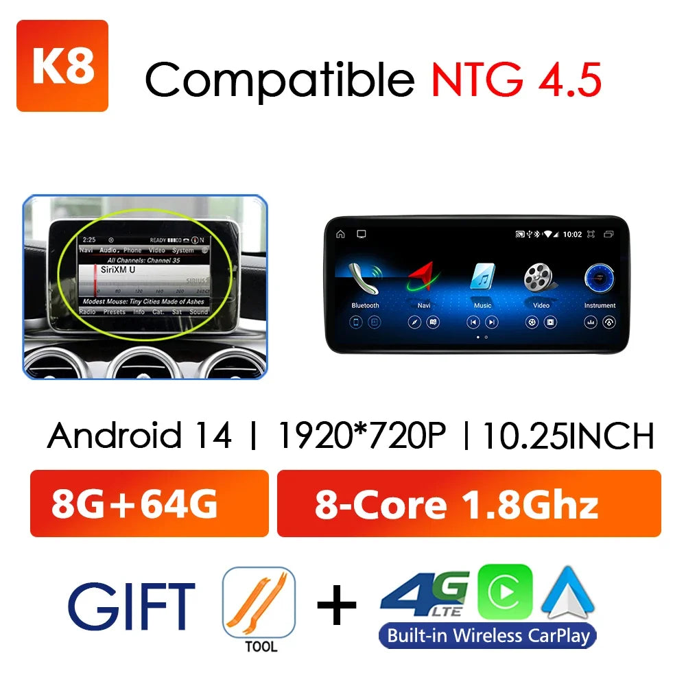 Android 14 Car Radio Carplay Android Auto Touch Screen For Mercedes Benz A Class W176 Car Intelligent Systems 4G GPS Navigation