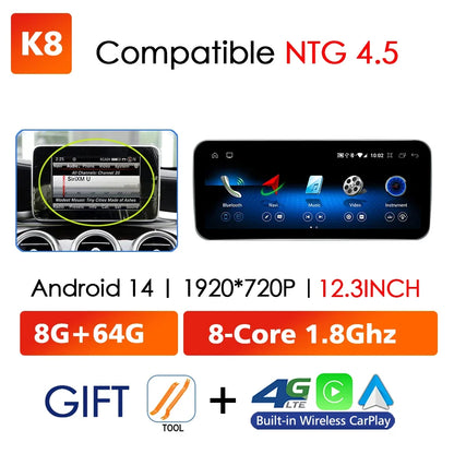 Android 14 Car Radio Carplay Android Auto Touch Screen For Mercedes Benz A Class W176 Car Intelligent Systems 4G GPS Navigation