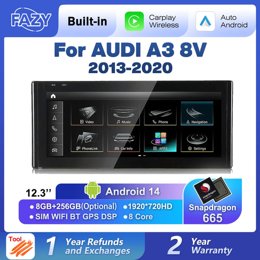 Android 14 Carplay Android Auto Touch Screen For Audi A3 8V 2013-2020 Car Radio Multimedia Player GPS Stereo Navigation DSP WIFI