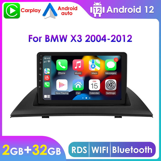 BMW     Android 12 Carplay 2+32GB Bluetooth Car Stereo Radio GPS Navigation Player For 2004-2012 BMW X3 E83
