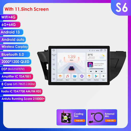 Toyota Android Head Unit   Android 13 Bluetooth Apple Carplay 6+64GB Wifi RDS 11.5" Car Stereo Radio Head Unit GPS Navigation Player For Toyota Corolla 2014 2015 2016
