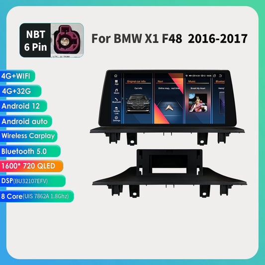 BMW     Android Auto Apple Carplay Bluetooth Wifi 4+32GB RDS DPS 10.33" Car Stereo Radio Head Unit GPS Navigation Player For BMW X1 F48 2016-2017 NBT