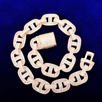 Bubble Letter Baguette Necklace for Men Miami Cuban Link Chain Hip Hop Gold Color Copper Bling Fashion Rock Jewelry Christmas