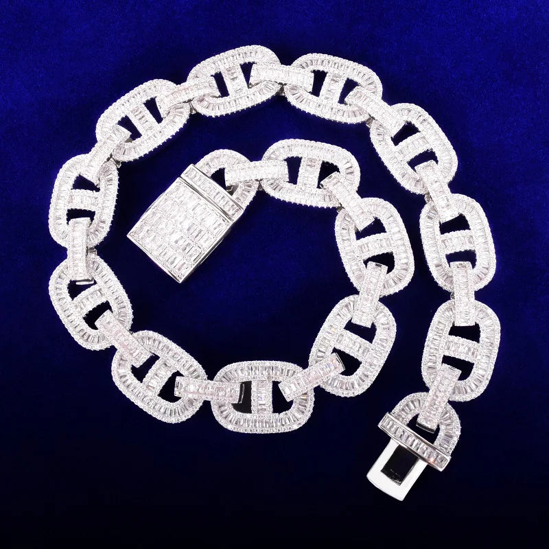 Bubble Letter Baguette Necklace for Men Miami Cuban Link Chain Hip Hop Gold Color Copper Bling Fashion Rock Jewelry Christmas