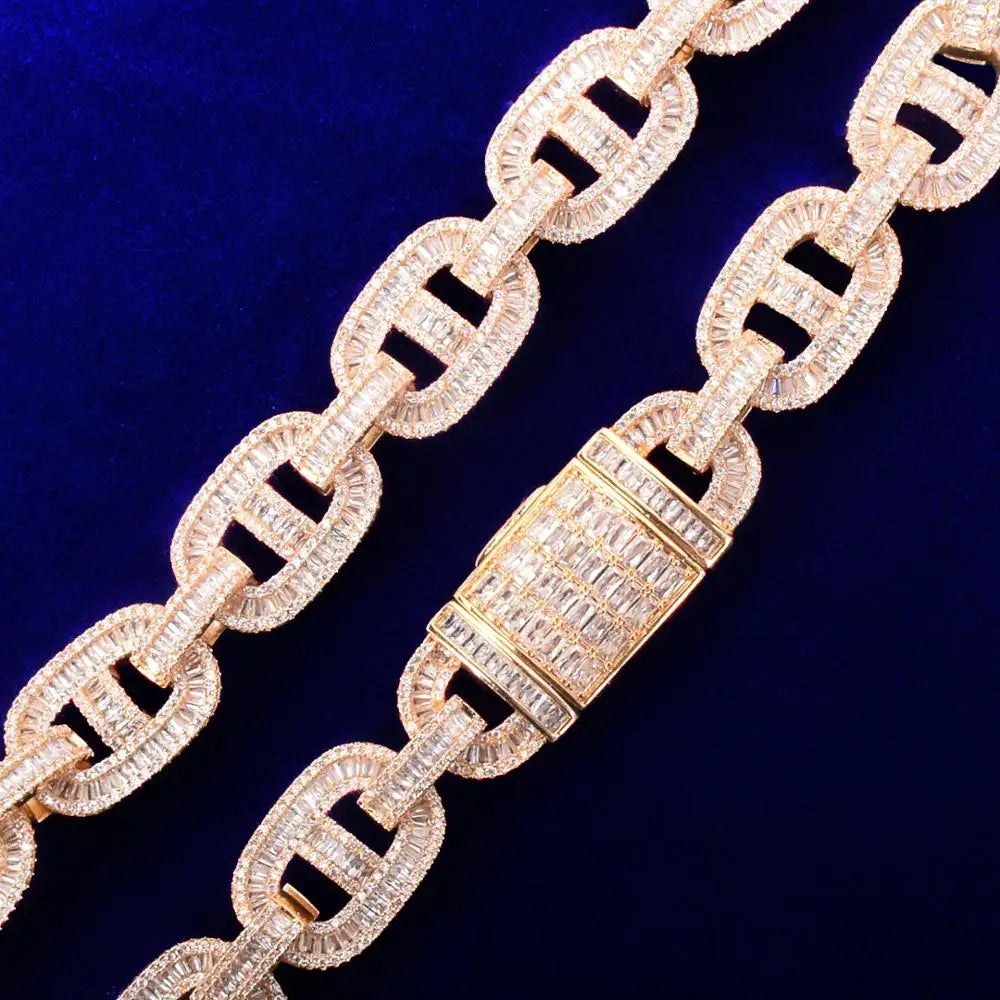 Bubble Letter Baguette Necklace for Men Miami Cuban Link Chain Hip Hop Gold Color Copper Bling Fashion Rock Jewelry Christmas