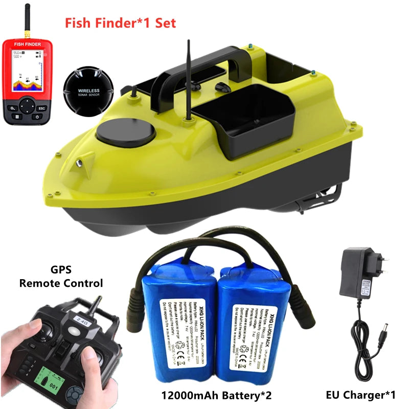 GPS Positioning 500M Sonar Fish Finder One Key Cruise RC Bait Boat Three Hoppers 6Hours Endure Screen Display Waterproof RC Boat