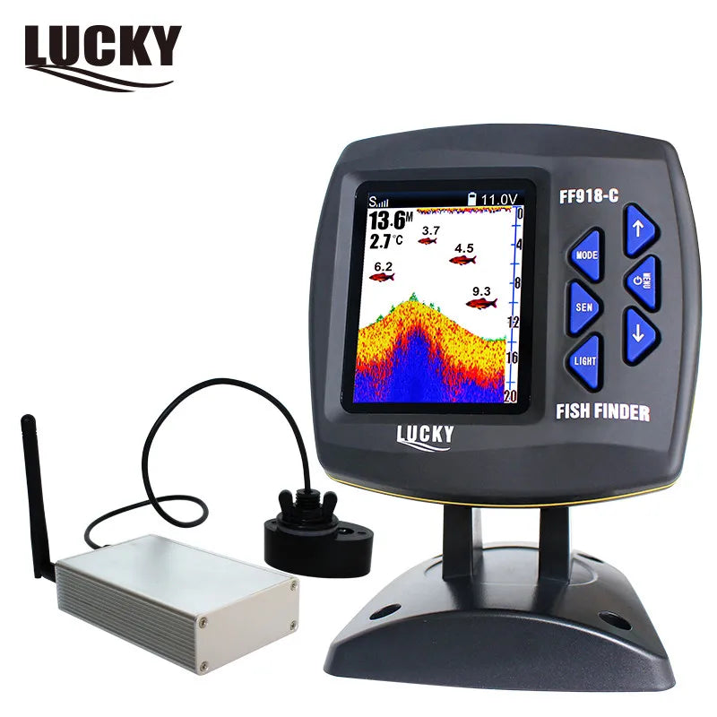 lucky FF918-CWLS Russian Version Color Display Boat Fish Finder wireless operating range 300 m Depth Range 100 M fishfinder