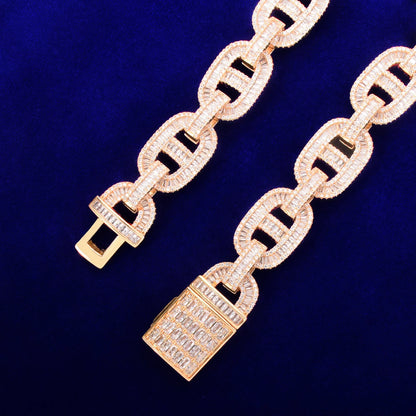Bubble Letter Baguette Necklace for Men Miami Cuban Link Chain Hip Hop Gold Color Copper Bling Fashion Rock Jewelry Christmas
