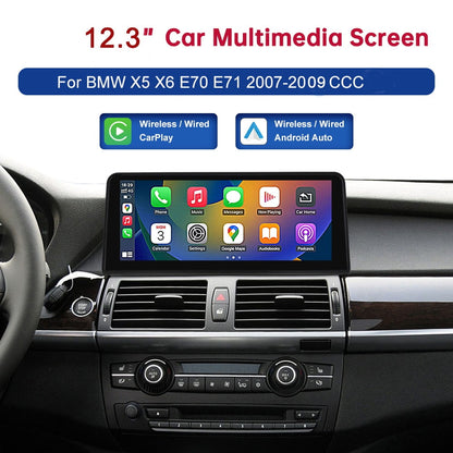 BMW     Road Top 12.3" Touch Screen for for BMW X5 X6 E70 E71 2007-2009 with CCC System Wireless Android Auto CarPlay with Bluetooth Mirrorlink Radio Navigation