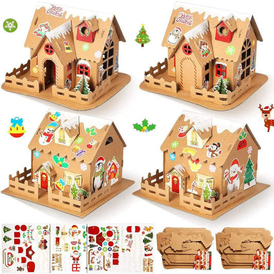Yunsailing Christmas Gingerbread House Kit Cardboard Christmas ay Fun Game Party Decorating Playtime(12 Sets)