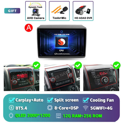 Android 14 Car Radio Carplay Auto GPS Navigation Multimedia Player For Fiat Ducato 2007 - 2015 video Stereo DVD 2 DIN Wifi+4G BT