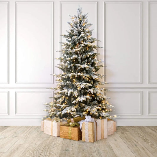 Plucked Natural Pine Pre Installed Lights Artificial Christmas Tree, 7.5 Feet, Transparent White Light