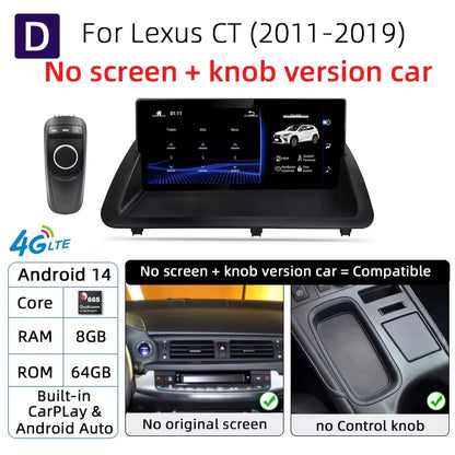 Nunoo Android 14 Car Radio CarPlay Screen For Lexus CT CT200 CT200h 2012-2020 GPS Navigation Snapdragon 8+128G Multimedia Player