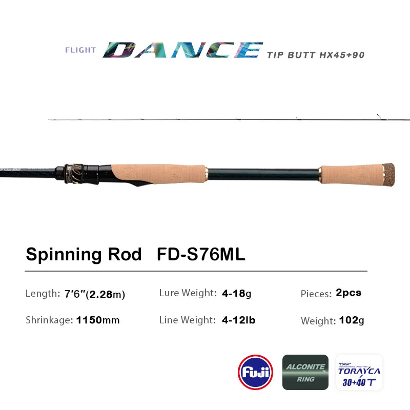 PURELURE DANCE S822H ML H Spinning Rod For Bass High Carbon Long Throwing Fishing Rod In FUJI Accessories, Plus Spinning Reel