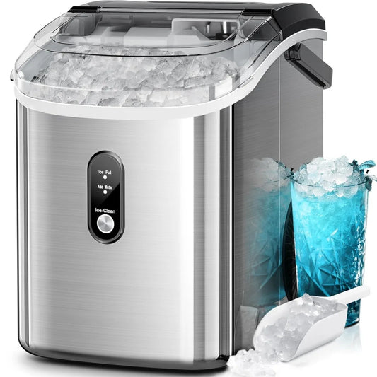 Nugget Ice Makers Countertop, Portable Sonic Ice Machine with Self-Cleaning/One-Click Operation for Home/Office(Silver)