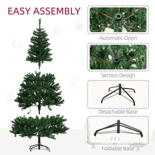 HOMCOM 6' Tall Prelit Christmas Tree Douglas Fir Artificial Christmas Tree with Realistic Branches, 250 Warm White LED Lights an