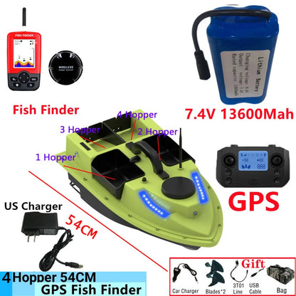 99GPS Smart Cruise Sonar Fish Finder High Speed RC Fishing Boat 4Hopper 600M 3KG Waterproof Lighting Remote Control RC Bait Boat