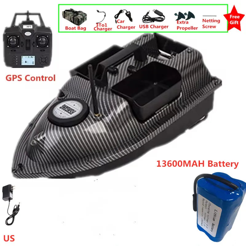16 GPS Return Nesting Sonar Fish Finder RC Bait Boat 500M 2KG LCD Screen Waterproof Correction Yaw Remote Control Fishing Boat