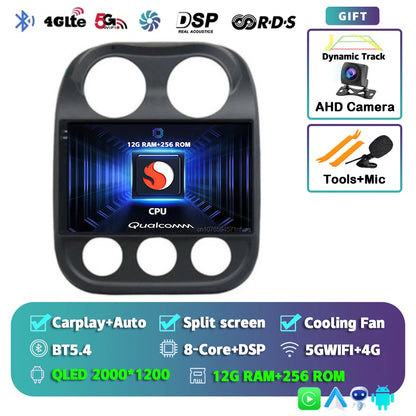 Android 14 For Jeep Compass Patriot 2010- 2016 2K QLED Android Car Radio Multimedia Video Player GPS AI Voice CarPlay Head Unit