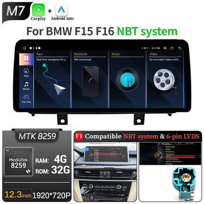 12.3 inch Android 14 For BMW X5 F15 X6 F16 2014-2018 Car Radio Wireless Bluetooth Carplay Head Unit Snapdragon 680 Touch Screen