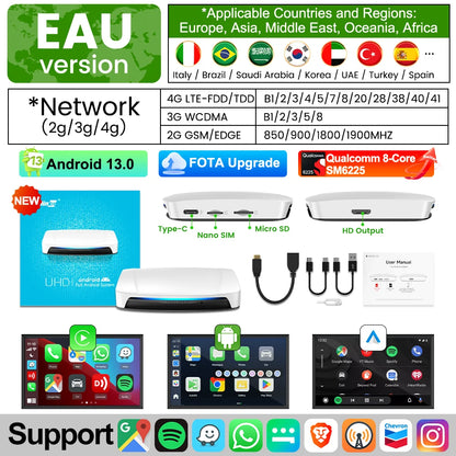 2025 CarlinKit HDMI Video Output Android 13 CarPlay AI Box SM6225 8-Core Android Auto Wireless CarPlay Split Screen Smart TV Box