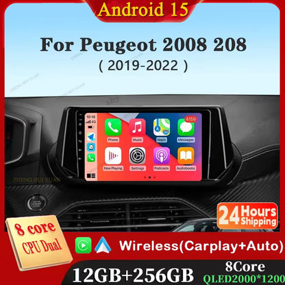 Android 15 Carplay Auto For Peugeot 2008 208 2019 2020 2021 2022 Car Radio Multimedia Video Player Navigation GPS  No 2Din 2 Din