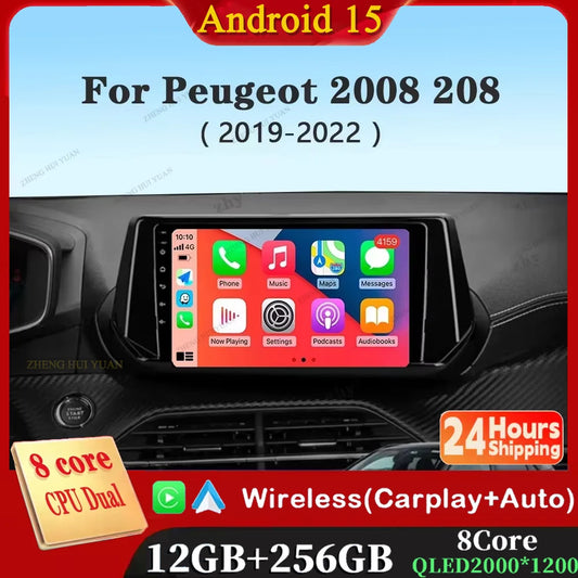 Android 15 Carplay Auto For Peugeot 2008 208 2019 2020 2021 2022 Car Radio Multimedia Video Player Navigation GPS  No 2Din 2 Din