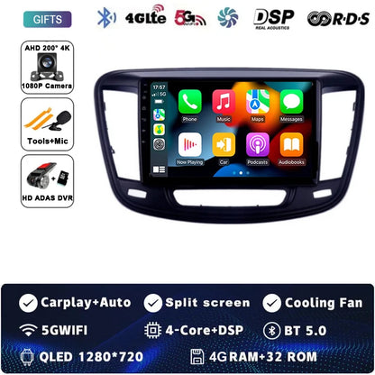 9" Car Raido Carplay Android 14 For Chrysler 200 200C 2015 - 2019 Auto Multimedia Screen Stereo Video Player GPS Navigation WIFI