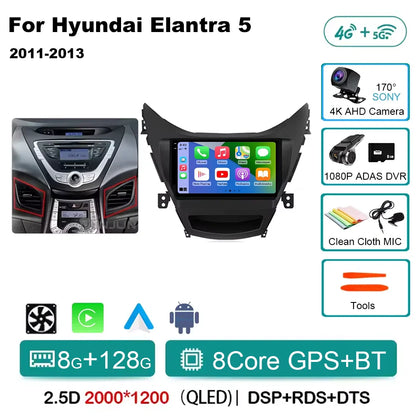 Android 14 Carplay Auto For Hyundai Elantra 5 JK GD MD UD 2011 - 2013 Qualcomm Car Radio Multimedia Video Player Navigation GPS