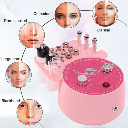 Pink Diamond Microdermabrasion Machine Facial 3 in 1 Professional Blackhead Removal Acne Clearning Anti Aging Skin care Tool