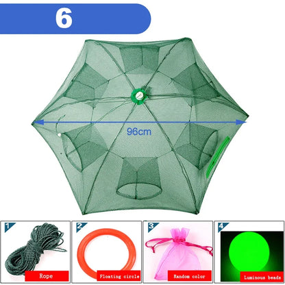 24/20/16/12/10/8/6/4 Holes Portable Fishing Net Shrimp Cage Nylon Foldable Fish Trap Folding Outdoor Automatic Collapsible